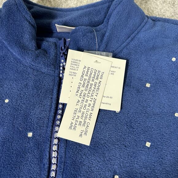 Quacker Factory Jacket Women’s Medium Blue Fleece Rhinestones Full Zip Artsy - Picture 5 of 10